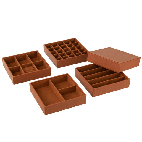 J-Line Juwelendoos 4 Delen Kunstleder Cognac
