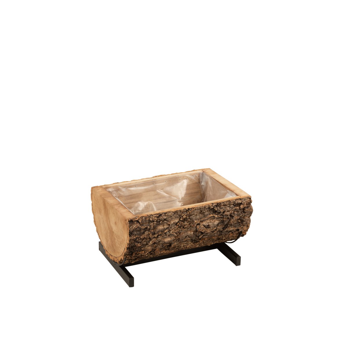 J-Line Bloempot Halve Stam Paulownia Hout/Ijzer Naturel/Zwart Small