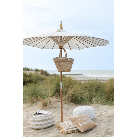 J-Line Pouf Rond Geweven Plastiek Wit