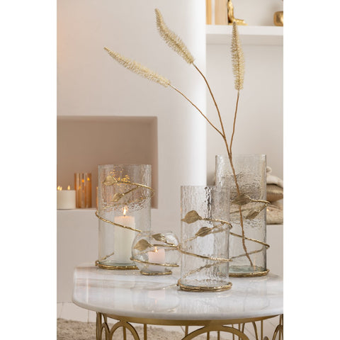 J-Line Vaas Blad Kort Glas/Ijzer Transparant/Goud