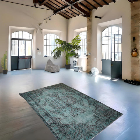Turquoise vintage vloerkleed - 270x170 cm - HANDGEMAAKT