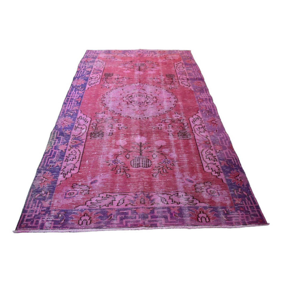 Roze vintage vloerkleed - 265x148 cm - HANDGEMAAKT