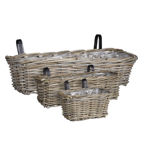 Marcia Balkon Plantenbak - Set van 3 - L60 x B19 x H15 cm - Rotan - Grijs
