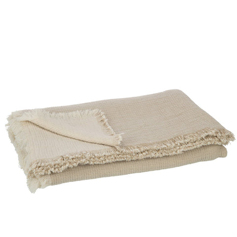 J-Line Plaid franjes - katoen - donkerbeige
