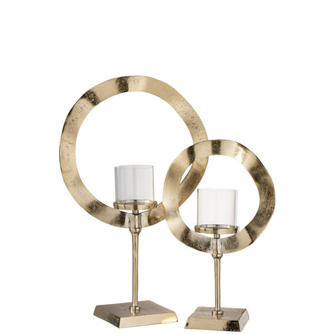 J-Line windlicht Rond Voet - aluminium - goud - large