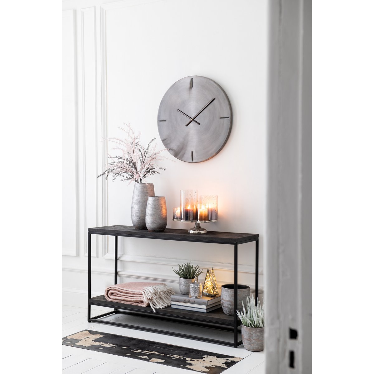 J-Line Rond klok - metaal - donkergrijs - S - Ø 50.5 cm