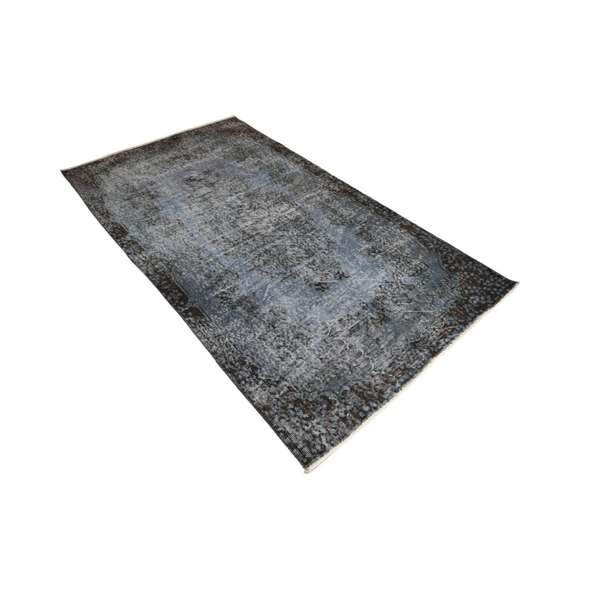 Grijs blauw vintage vloerkleed - 206x112 cm - HANDGEMAAKT