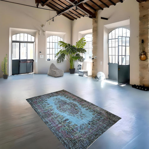 Blauw vintage vloerkleed - 290x170 cm - HANDGEMAAKT