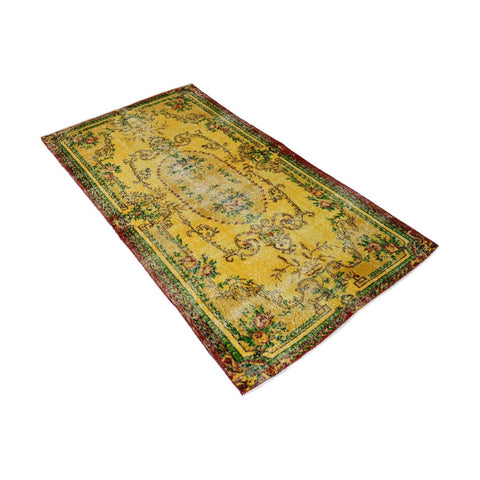 Geel vintage vloerkleed - 213x111 cm - HANDGEMAAKT