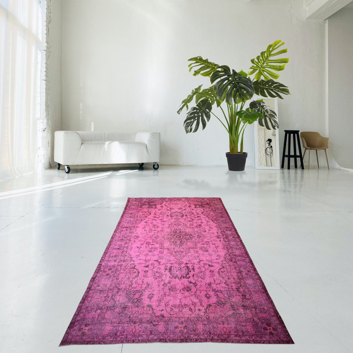 Roze vintage vloerkleed - 300x184 cm - HANDGEMAAKT