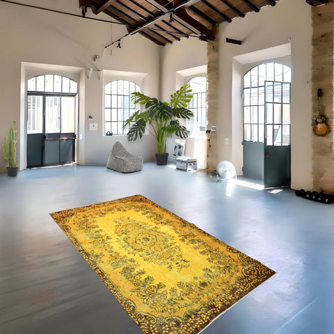 Geel vintage vloerkleed - 290x163 cm - HANDGEMAAKT