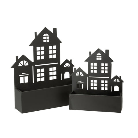 J-Line bloempot Huis - metaal - zwart - large - Ø 11.00 cm