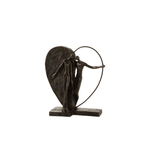 J-Line figuur Koppel In Halfopgevuld Hart - polyresin - donkerbruin