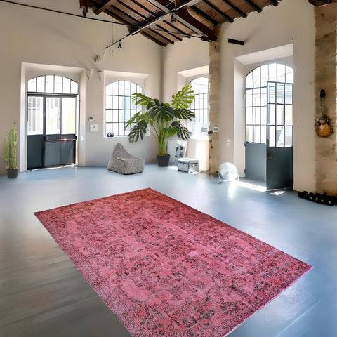 Roze vintage vloerkleed - 292x193 cm - HANDGEMAAKT