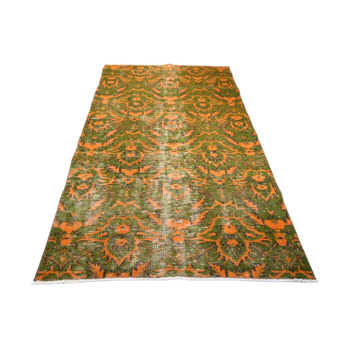 Oranje groen vintage vloerkleed - 192x111 cm - HANDGEMAAKT