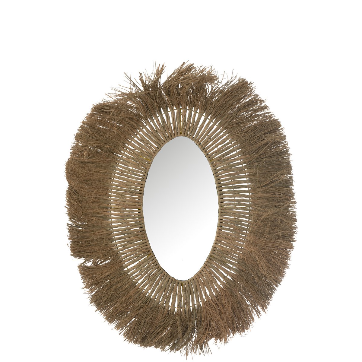 J-Line spiegel Ovaal Gevlochten - gras - naturel - woonaccessoires