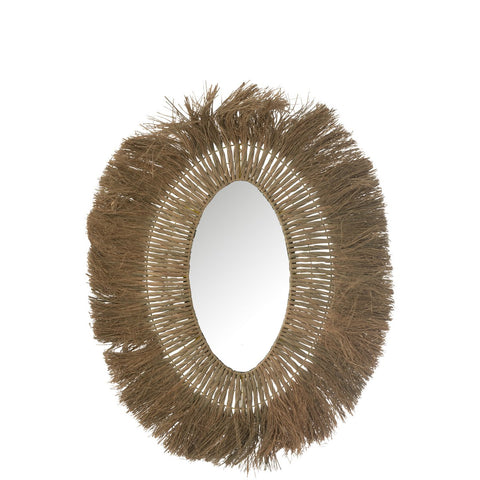 J-Line spiegel Ovaal Gevlochten - gras - naturel - woonaccessoires