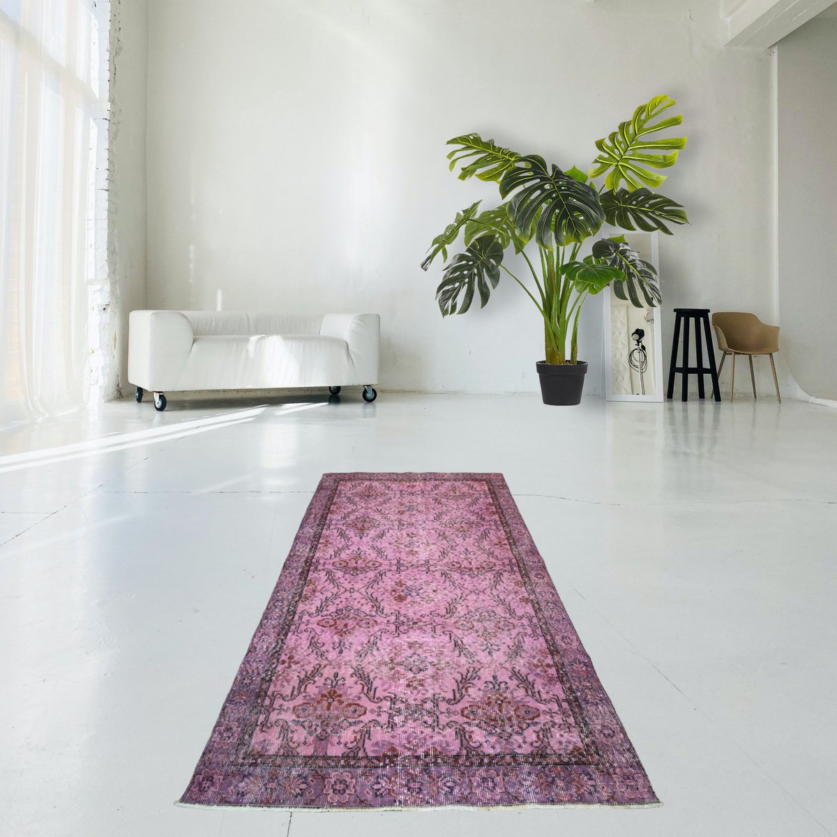 Roze vintage vloerkleed - 206x113 cm - HANDGEMAAKT