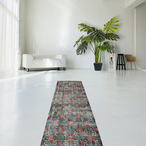 Bloemen vintage vloerkleed - 254x90 cm - HANDGEMAAKT