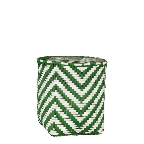 Merlijn Plantenmand voor Buiten - Set van 3 - H26 x Ø24 cm - Gerecycled Plastic - Donkergroen, Wit