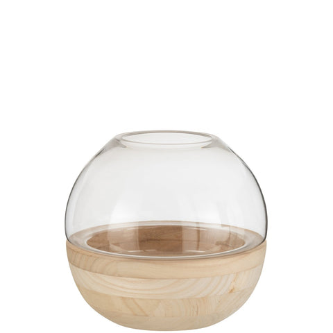 J-Line vaas Rond - hout/glas - lichtbruin - 22.50 cm hoog
