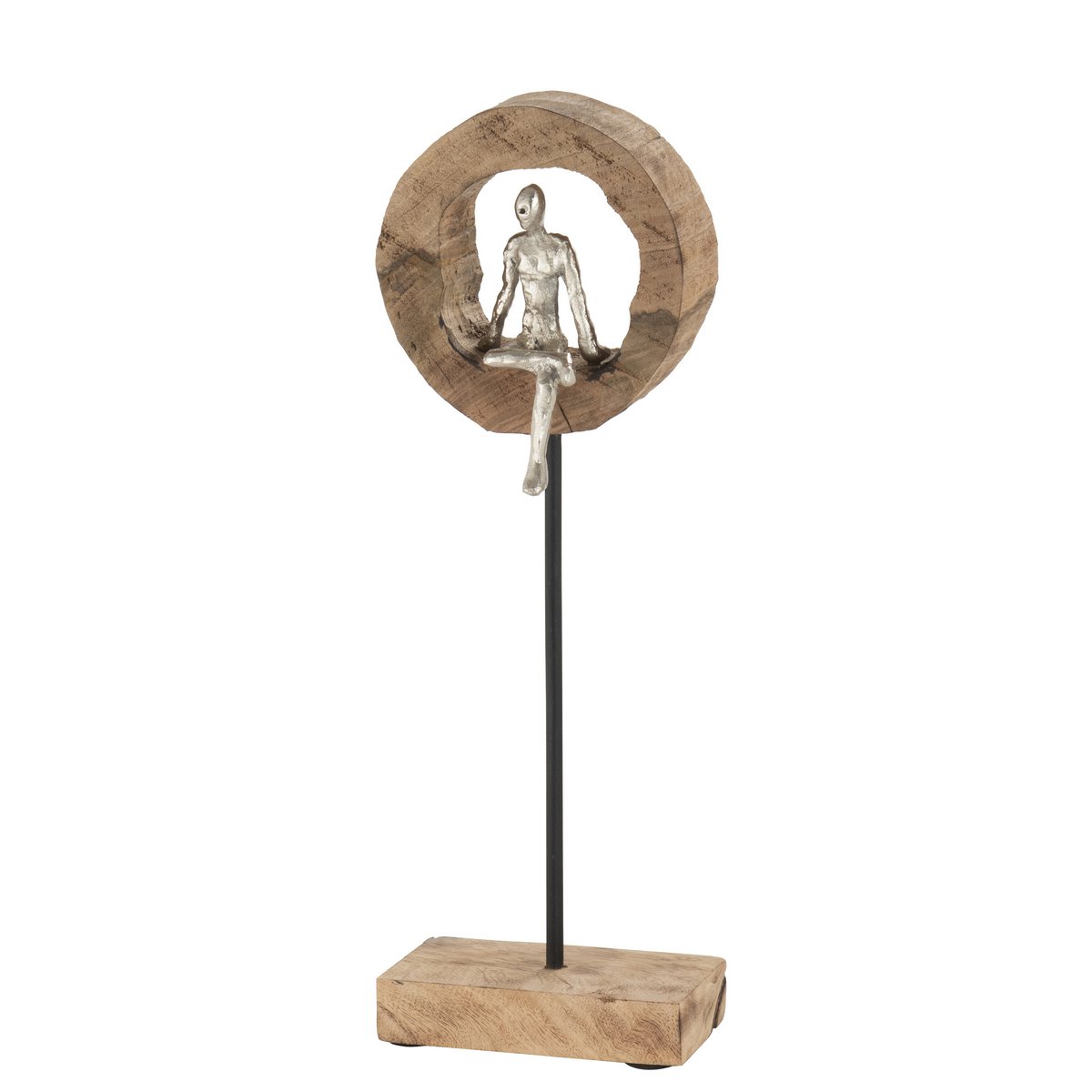 J-Line decoratie Denker Ring - hout/aluminium - naturel/zilver