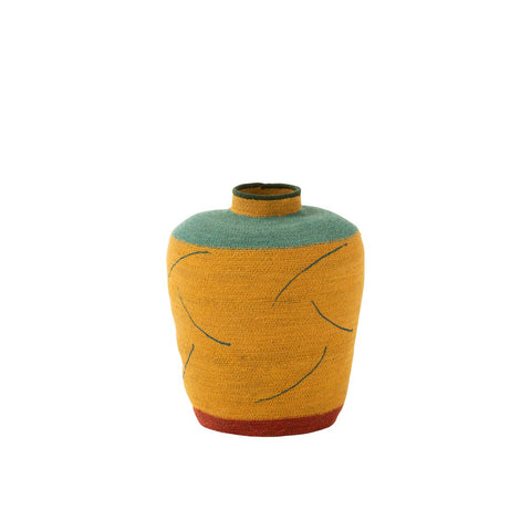 J-Line Vaas Large Strepen+Curves Zeegras Geel/Blauw