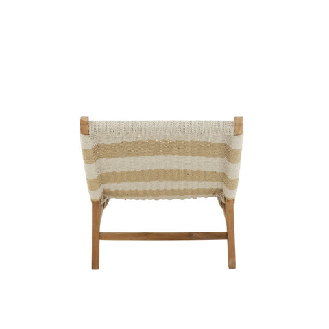 J-Line ligzetel + kussen Strepen - kunststof/teak - wit/naturel
