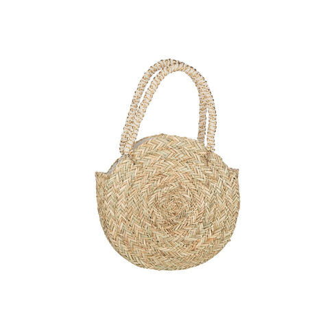 J-Line Strandtas Rond+Kwast/Houten Kralen Zeegras/Kant Nat/Wit