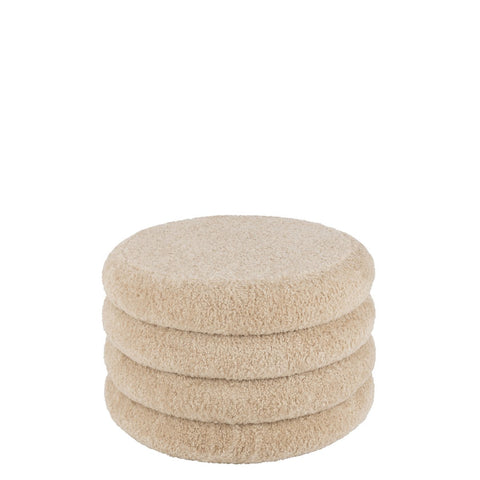 J-Line Poef Rond Teddy Polyester Beige