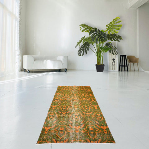 Oranje groen vintage vloerkleed - 192x111 cm - HANDGEMAAKT