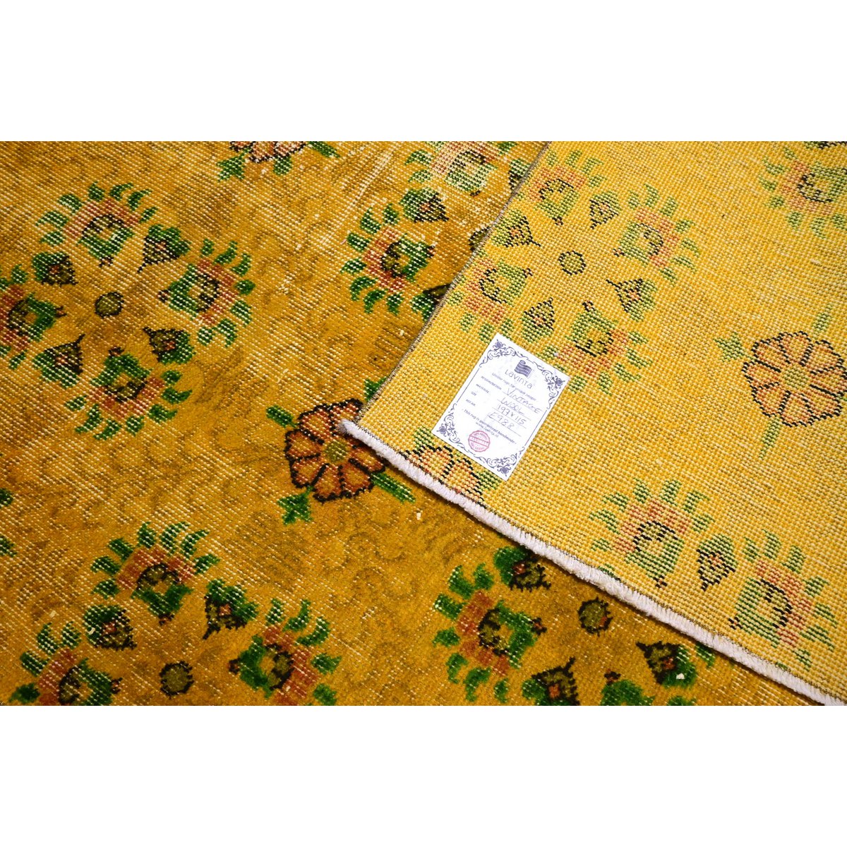 Geel vintage vloerkleed - 197x115 cm - HANDGEMAAKT