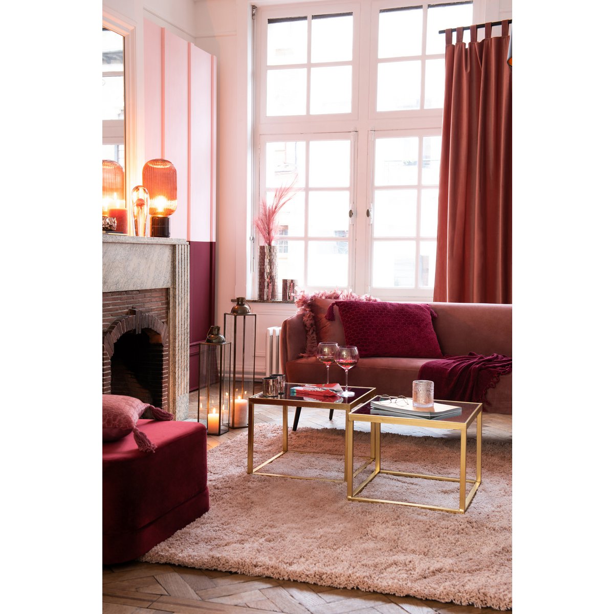 J-Line lantaarn Hoog Antiek - glas/ijzer - brons - small