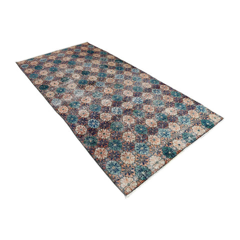 Vintage bloemen vloerkleed - 249x133 cm - HANDGEMAAKT