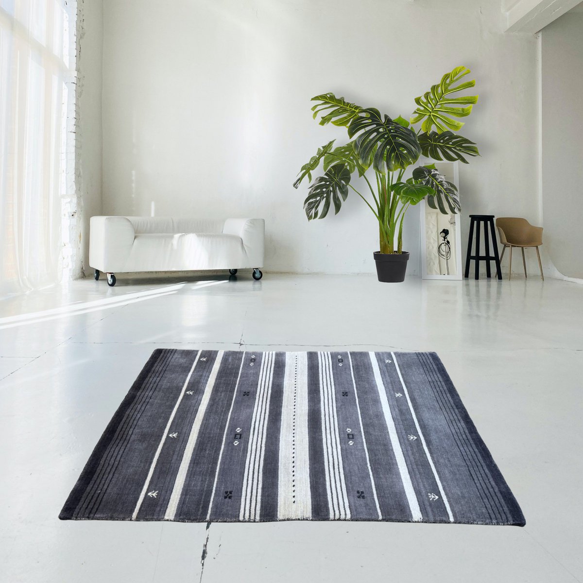 Grijs Gabbeh vloerkleed - 150x90 cm - HANDGEMAAKT