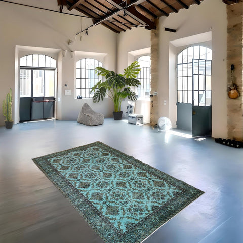 Turquoise vintage vloerkleed - 298x176 cm - HANDGEMAAKT
