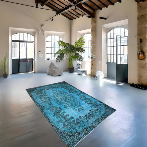 Turquoise vintage vloerkleed - 243x162 cm - HANDGEMAAKT