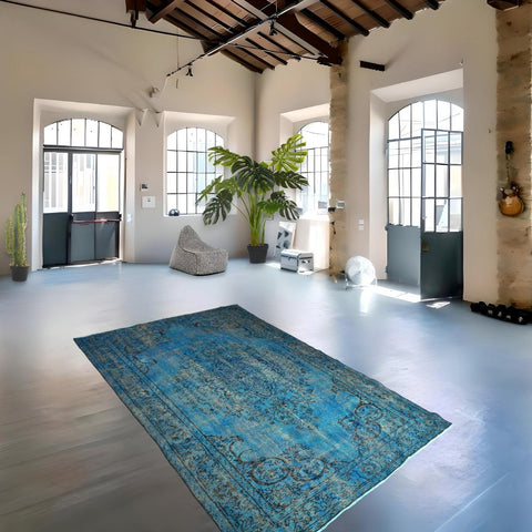 Turquoise vintage vloerkleed - 276x175 cm - HANDGEMAAKT