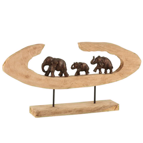 J-Line Figuur Olifanten Rij Op Voet Mango Hout Aluminium Bronze