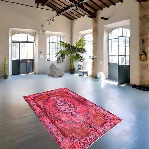 Roze vintage vloerkleed - 252x168 cm - HANDGEMAAKT