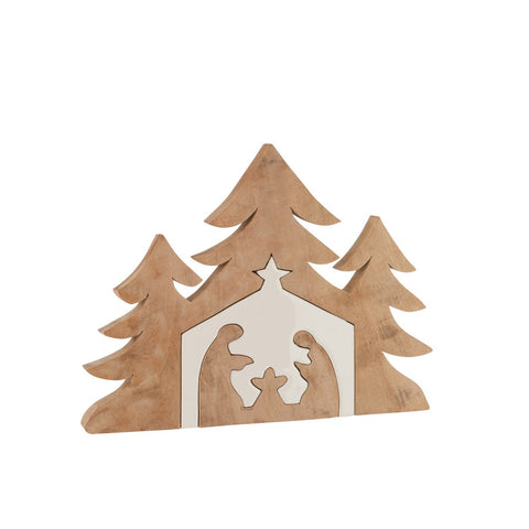J-Line kerstdecoratie - hout - wit/naturel
