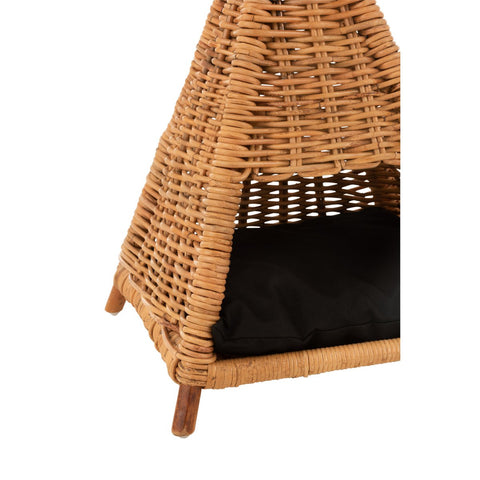 J-Line Rotan kattentent + kussen - jute - naturel/ zwart