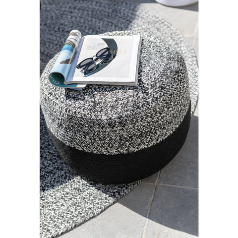 J-Line Poef Miami Outdoor Streep Polyester Zwart/Wit