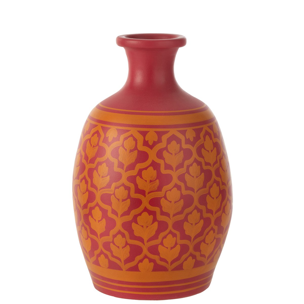 J-Line vaas Bloemen + Lijnen - keramiek -  roze/oranje