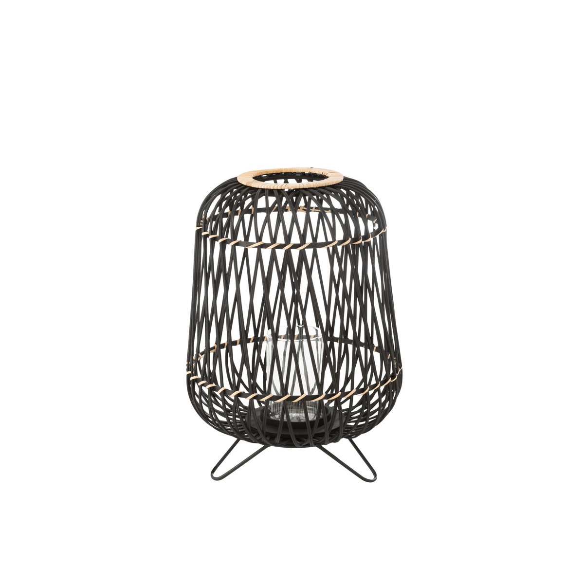 J-Line lantaarn Op Voet - bamboe - zwart/naturel - medium