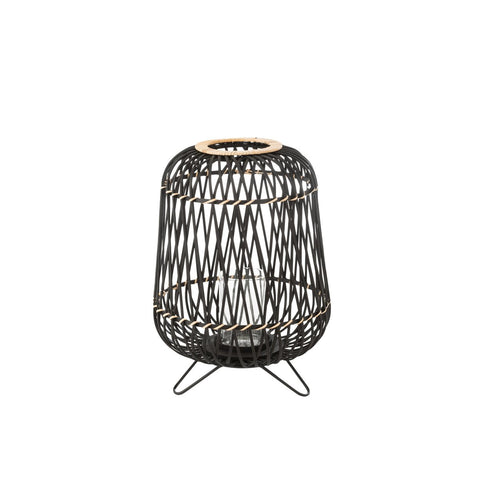 J-Line lantaarn Op Voet - bamboe - zwart/naturel - medium