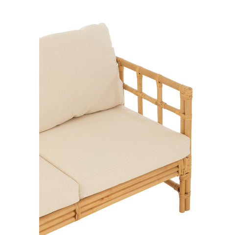 J-Line sofa Elise + kussen 3 Personen - rotan/textiel - naturel/wit