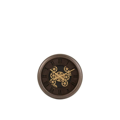 J-Line Radars Romeinse Cijfers klok - metaal - bruin/ goud - Ø 52 cm